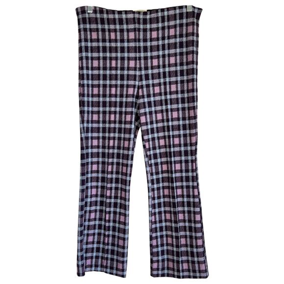 Anthropologie Maeve Cropped Flare Pants Purple Plaid Size Large Happy Playful - Picture 1 of 6